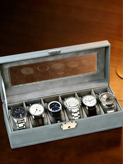 1 قطعة صندوق تخزين ساعات وحلي مع فتحات وإبزيم - علبة عرض ساعات فاخرة مع غطاء زجاجي وقفل أمان - هدية عيد الحب للرجال والنساء، منظم مجوهرات، هدية إبداعية