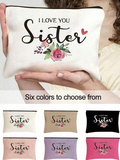 Personalized "Sisters" Zipper Pouch With Floral Design,Big Capacity Women Travel Cosmetic Bag For Toiletries,Lightweight Foldable Storage Bag For Women,Makeup Organizer Bag, Ideal Gift For Friends And Teachers,Floral Pattern Pouch,Zippered Organizer, Travel Essentials Dorm Essentials,Meet Daily Travel Needs,Graduation Gift For Best Friend,Bestie And Sister,Valentine's Day, Wedding Season, Souvenirs, Bridesmaid Gifts