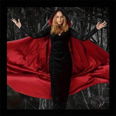 Hooded Double-Sided Cloak Costume, Black And Red Gothic Wizard And Witch Robes, Standing Collar Full Body Horror Cloak, Holiday Party Costumes, Role-Playing Costumes, Stage Performance Props, Party Decoration Supplies, Event Role-Playing Props, Suitable For Easter, Halloween, Christmas, Carnival, Birthday Parties, Perfect Gifts For Family And Friends