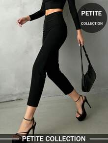 女士黑色休闲优雅直筒七分裤，返校必备单品，不对称V腰设计凸显曲线，适合日常穿着、办公、约会、度假等各种场合，春季百搭。 - 黑色 - 查看 2