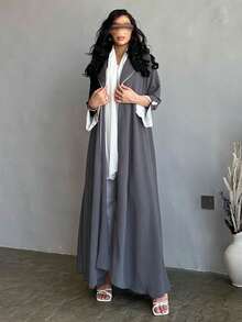 Abaya Cardigan Robe, European And American Style Elegant Long Robe - Grey - View 4