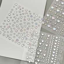 INS Style High-Quality Diamond Heart Stickers, DIY Asymmetrical Mini Diamond Stickers, Music Festival, Adhesive Diamond Stickers For Face & Eye Decoration, Laser Glitter Mini Stickers - Silver - View 4