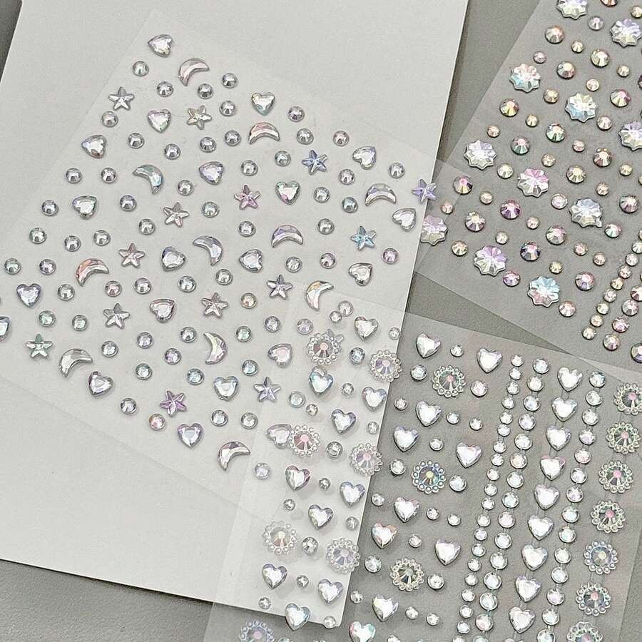 INS Style High-Quality Diamond Heart Stickers, DIY Asymmetrical Mini Diamond Stickers, Music Festival, Adhesive Diamond Stickers For Face & Eye Decoration, Laser Glitter Mini Stickers - Silver - View 1