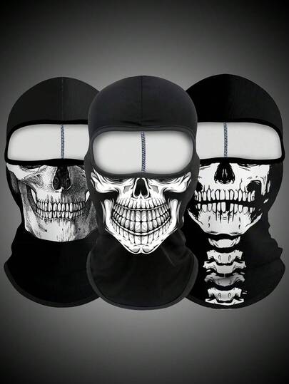 1/2/3pcs Unisex Skull Balaclava Face Mask, Suitable For Outdoor Activities, Sun Protection, Dust-Proof, Cycling, Fishing