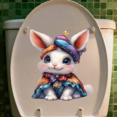 Lindo adhesivo de conejo para el inodoro, pegatina decorativa impermeable para el asiento del inodoro, material de PVC autoadhesivo y removible con adhesividad moderada y sin residuos, adecuado para la decoración del fondo del inodoro
