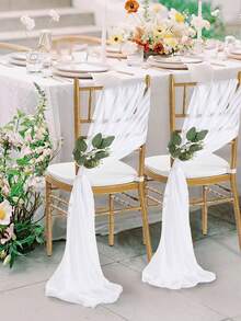 10/2pcs Elegant White Sheer Chiffon Chair Backdrop Curtain, Wedding Ceremony Decor Hanging Accessory, Dining Table & Chair Decoration, Bridal Chair Veil, Engagement Party Surprise Setup, Wedding Event Ornament, Church Ceremony Chair Drape, Outdoor Wedding Chair Sash - White - View 2