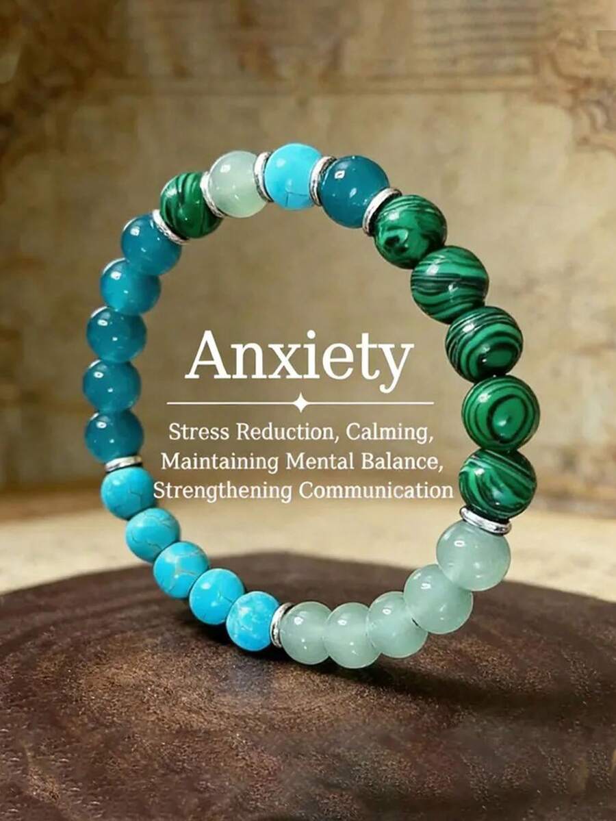 宝石疗愈手链，浅绿色串珠手链，寓意好运，生日礼物，手工制作，天然宝石，无礼盒 - 彩色 - 查看 1