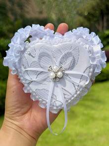 1pc White Handheld Wedding Ring Box With Pearl Bow And Satin Ribbon Decoration, Suitable For Wedding, Proposal, Anniversary - View 10