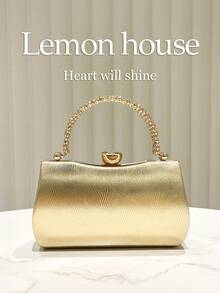 1 chiếc túi xách dạ hội sang trọng màu vàng ánh kim với họa tiết lượn sóng, kiểu dáng thời trang thanh lịch, phù hợp cho các sự kiện trang trọng, đám cưới, tiệc tùng, lễ hội, ngày Valentine. - Vàng - Xem 1