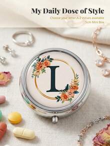 1pc 3-Compartment Portable Pill Case, Polished Metal Material, French Luxury Floral & Letter Print Round Lid Compact Pill Box, Moisture-Proof Carry-On Storage Box, Suitable For Daily Commute, Travel, Elderly, Pregnant Women, Office Workers - one-size - View 19