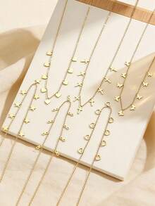 1pc Stainless Steel Minimalist Fashion Tassel Heart Star Pendant Necklace, Elegant Personalized Casual Versatile Jewelry Accessory For Women, Suitable For Daily Wear And Dates - Yellow Gold - View 10
