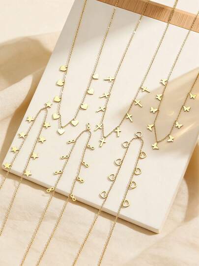 1 pieza Collar con colgante de corazón, estrella y borla de acero inoxidable con estilo minimalista y de moda, accesorio de joyería elegante, versátil y casual para uso diario y citas