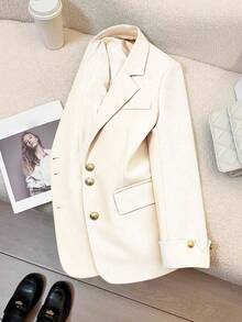 Elegant Blazer Jacket, New Casual Jacket, Chic Button Closure Blazer, Stylish Suit Spring - White - View 6