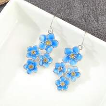 Vintage Copper Flower Hook Earrings, Dangle Earrings, Wedding Jewelry, Handmade Synthetic Blue Enamel Flower Earrings, Mother's Day Gift, Commemorative Souvenir, Valentine's Day Gift - Multicolor - View 5