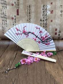 1把中式墨梅折扇，丝绸新娘优雅梅花丝绸扇 - 彩色 - 查看 4