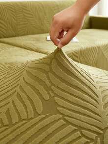 1pc Plush Olive Green Leaf Pattern Stretch Sofa Cover (Pillow Cover Not Included), Nordic Modern Style Polyester Dust-Proof Anti-Slip Thickened Sofa Slipcover, Fits 1/2/3/4 Seater Sofa Decor - Olive Green - View 2