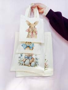 5/10pcs Mini/S/M/L Size Reusable Cute Rabbit Bow Heart Pattern Canvas Gift Bags Party Favor Bags Set, Birthday Party Kids Theme Party Gift Bags Baby Shower Back To School Graduation Party Theme Party Thanksgiving Christmas Anniversary Party Gift Packaging Bags Essential - View 5