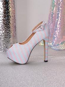 Shimmering Blue Pink High Heel Sandals - Multicolor - View 7