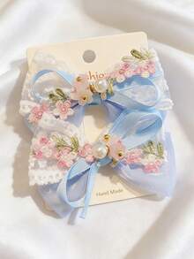 2个粉色蕾丝蝴蝶结发夹，春夏新款，森林公主主题 - 彩色 - 查看 4