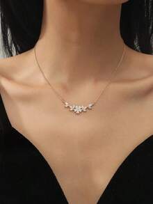 1pc Cubic Zirconia Leaf Heart Snake Pendant Necklace, Gold Jewelry, Bridesmaid Gift, Gift For Her - Vàng 2 - Xem 4