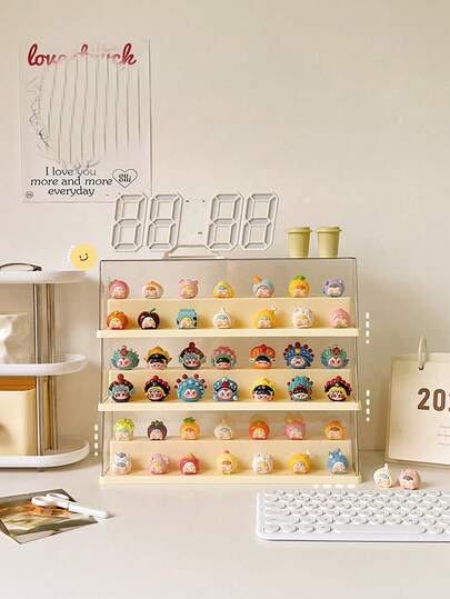 1pc Acrylic Tiered Display Box, Suitable For Monochrome Dust-Proof Storage Rack And Desktop Organizer, Applicable For Doll Collection (Transparent Display Box)