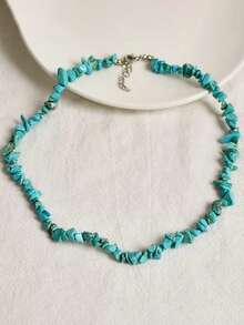 1pc Asymmetrical Red Stone Necklace, Brightening, Beach, Fashion Necklace For Women - Multicolor - View 5