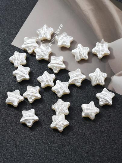 20pcs 3D Pearl Color Plastic Floral Pentagram White Big Star Beads, Size 1.9cm, Suitable For Lucky Bracelets, Crafts, Floral Necklaces, DIY Jewelry Accessories, Wedding Decoration
