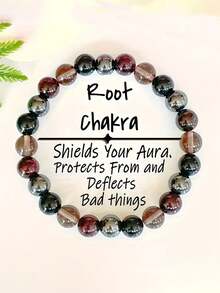 天然石脉轮手链 - 石榴石、赤铁矿、烟晶和黑曜石珠子，用于接地、精神保护、能量防护 - 波西米亚风格饰品，日常佩戴，平衡内在能量，馈赠佳品。 - 彩色 - 查看 1