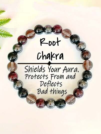 天然石脉轮手链 - 石榴石、赤铁矿、烟晶和黑曜石珠子，用于接地、精神保护、能量防护 - 波西米亚风格饰品，日常佩戴，平衡内在能量，馈赠佳品。