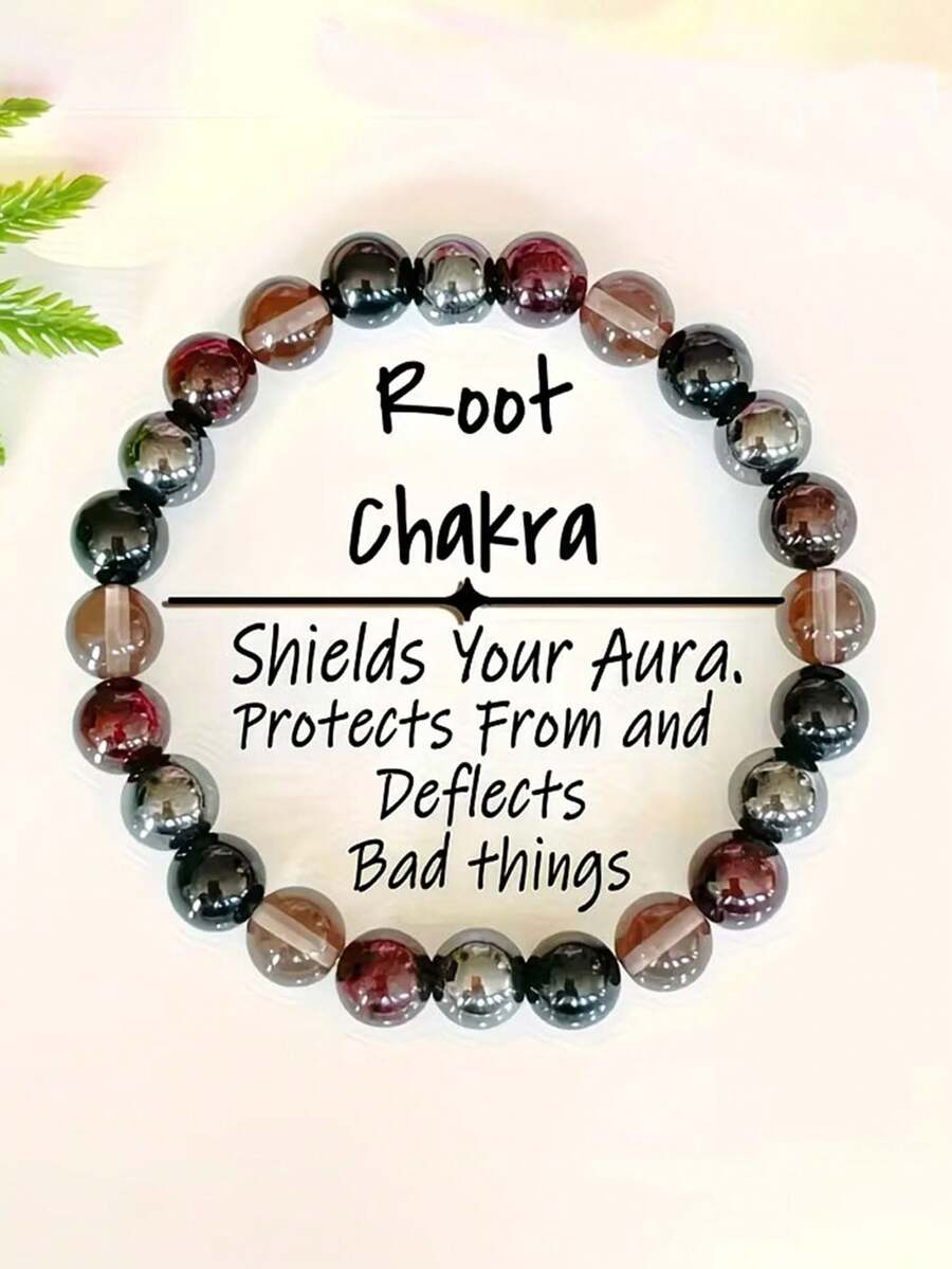 天然石脉轮手链 - 石榴石、赤铁矿、烟晶和黑曜石珠子，用于接地、精神保护、能量防护 - 波西米亚风格饰品，日常佩戴，平衡内在能量，馈赠佳品。 - 彩色 - 查看 1