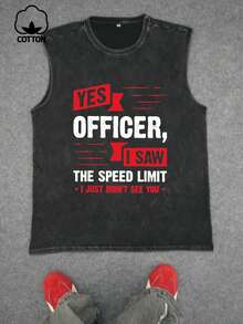 男士大码休闲无袖背心，创意英文印花，都市街头风运动周末装，春夏秋季 - 黑色 - 查看 2