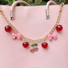 Handmade Cherry Pendant Decoration Includes Bow And Cherry Pendant Suitable For Decorating Any Handbag Cute Girly Stuff Kawaii Vacation Essentials Bag Accessories - Red - View 3