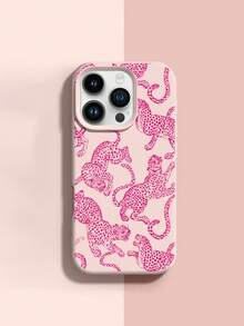 1个卡通粉色豹纹液态硅胶软手机壳，防震保护套，兼容苹果11/12/13/14/14Plus/15/15Plus/16/16Plus/7/8Plus/17/17Pro - 彩色 - 查看 2