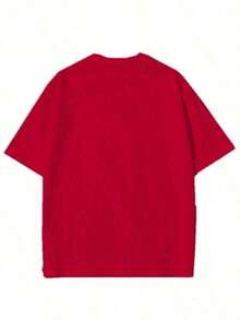 Oversized Boxy Cut Short Sleeve Jersey T Shirt Casual Crop Fit Streetwear Modern Minimalist All Season Essential Top-Comfortable Retro Cotton T-Shirt-K91-Unisex Casual Vintage Street-Style Loose-Fit Cotton T-Shirt Top - 紅色 - 查看 6