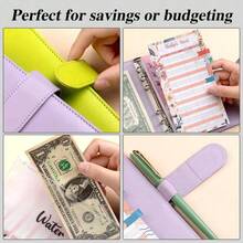 1pc A6 Budget Binder With Cash Envelope. Cash Savings Notebook Budget Planner PU Leather Loose Leaf Binder With 2 A6 Binder Pockets, Cash Envelope Holder - Multicolor - View 10