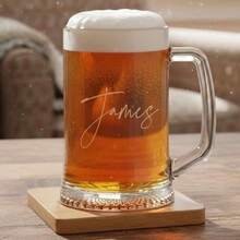 Personalised Name Script Font Birthday Large Beer Tankard Glass Gift For Men 680ml - View 7