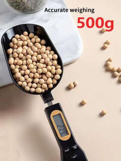 1个白色高精度500克量勺秤 - 手持式电子秤 - 厨房必备电子秤 - 可同时切换多种单位（克、盎司、摄氏度、克） - 一键撕开功能 - LED显示屏 - ABS耐用材质 - 适用于宠物食品称重、厨房备餐等多种场景 - 可拆卸勺头，方便清洗 - 不含电池