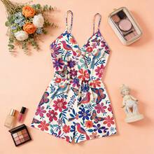 Mono de mujer con estampado floral, de plantas y animales, diseño cruzado, conjunto de vacaciones de verano apasionado - Multicolor - Ver 3