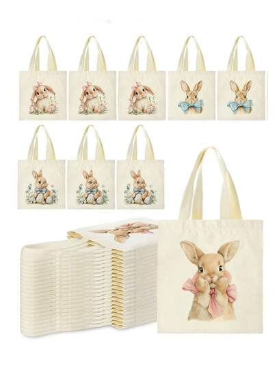 Bộ 5 túi quà bằng vải canvas họa tiết thỏ dễ thương, có thể tái sử dụng, cỡ Mini/S/M/L, túi quà tặng cho các bữa tiệc sinh nhật, tiệc chủ đề trẻ em, tiệc mừng em bé, tựu trường, lễ tốt nghiệp, lễ kỷ niệm.