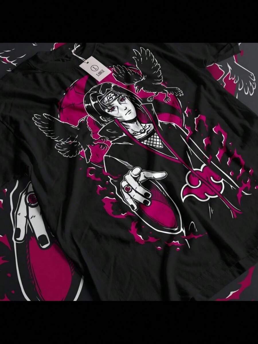 Itachi Uchiha T-Shirt  Shippuden Japanese Anime Manga Style Shirt All Size (5) - 黑色 - 查看 1