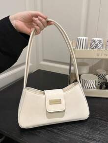 French Personalized Retro Baguette Handbag, New Korean Fashion Shoulder Tote Underarm Bag - White - View 3