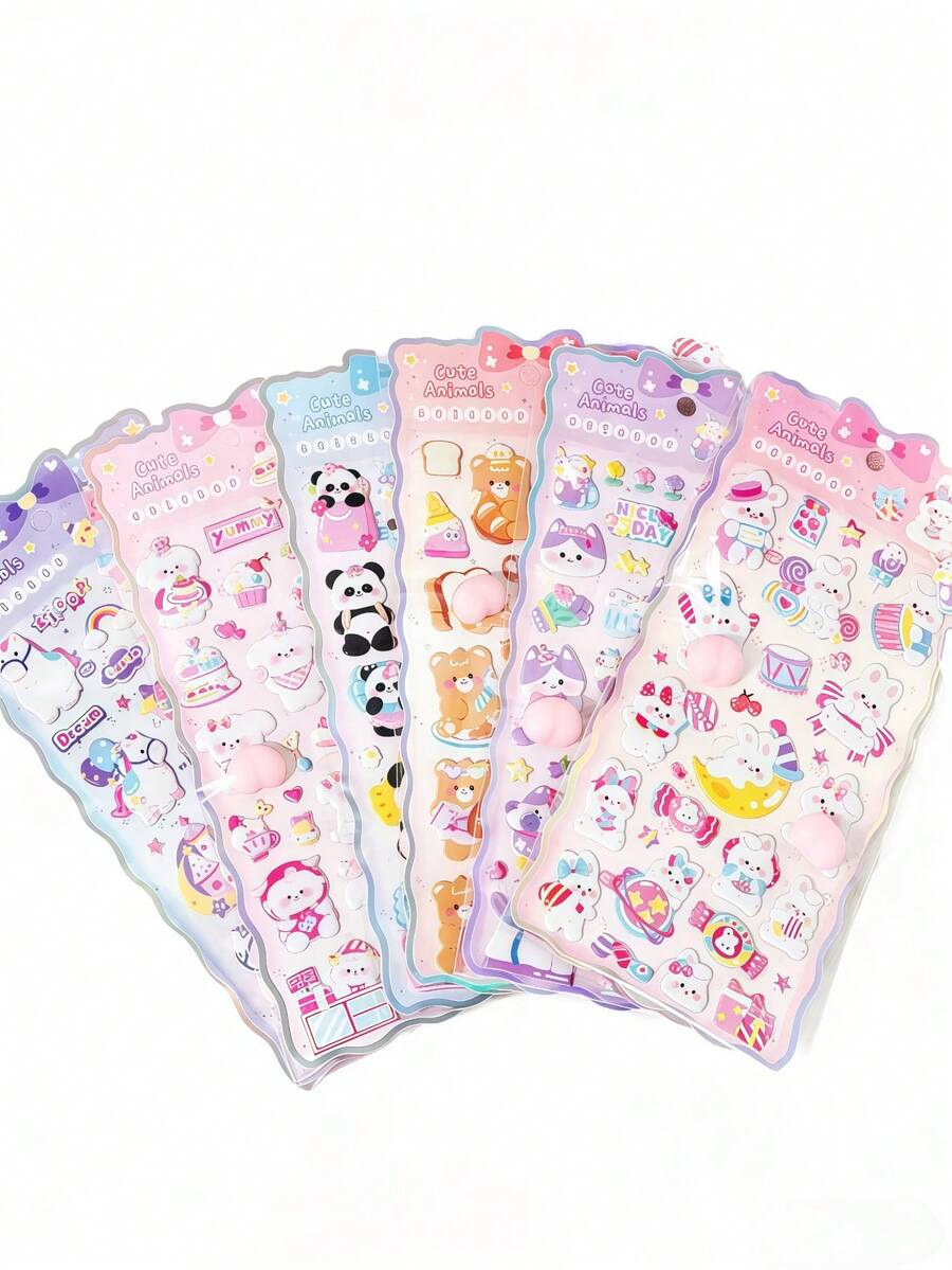 3D立体浮雕可爱卡通动物贴纸 - 桃子造型泡沫贴纸，适用于DIY日记、笔记本和手工制作 - 彩色 - 查看 1