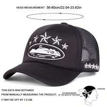 1pc Women Five-Pointed Embroidery Truck Driver Hat, Fashionable Baseball Cap With Mesh, Casual Outdoor Hat Spring Autumn Traveling, Beach Holiday Halloween - Black - View 9