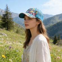 Bright And Beautiful Flower Baseball Cap, Flower Casual Fishing Outdoor Adult Shade Net Cap Sports Cap Baseball Cap, Adjustable - Màu xanh lam - Xem 4