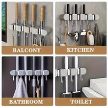 Wall-Mounted Mop And Broom Stand | Bathroom No-Drill Adhesive Storage Box | Heavy-Duty Plastic With Flexible Silicone Clips | Multi-Hook Design For Household Cleaning Tools | Saves Space, Easy To Install, Bathroom Organizer And Storage - Multicolor - View 5