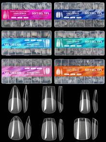 600pcs Almond-Shaped Short Matte Transparent Acrylic False Nail Tips, Semi-Finished Artificial Nails, Suitable For DIY Manicure, Press-On Nails And Other Nail Art Supplies - Multicolor - View 1