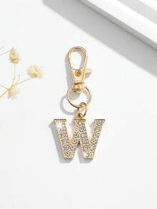 1pc Fashion European & American Unisex Minimalist Cute 26 English Letter Shape Keychain Pendant Accessory, Embedded With Rhinestones, Suitable For Men & Women Car Keys, Bags, Decoration And Holiday Gifts - Gold - View 19
