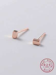 1 Pair S925 Sterling Silver Minimalist Square Stud Earrings, Daily Wear Jewelry Gift For Women, Friends & Couples - Blocks - View 2