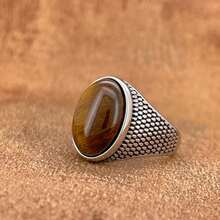 1pc US Size European And American Hot-Selling Personalized Fashion Tiger Eye Natural Stone Stainless Steel Ring, Suitable For Friends, Colleagues, Dad, Mom, Boyfriend, Couples - Silver - View 3