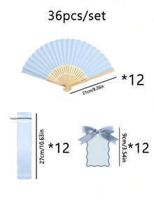 3/18/36件套蓝色系列婚礼礼品扇套装，女士折叠扇，绿色领结扇，透明束口袋，婚礼派对装饰，适合作为新娘礼物、派对礼物、生日礼物、伴娘拍照道具、夏季扇子、活动及派对用品，多包装派对礼品袋，1件装 - 多色 - 查看 14